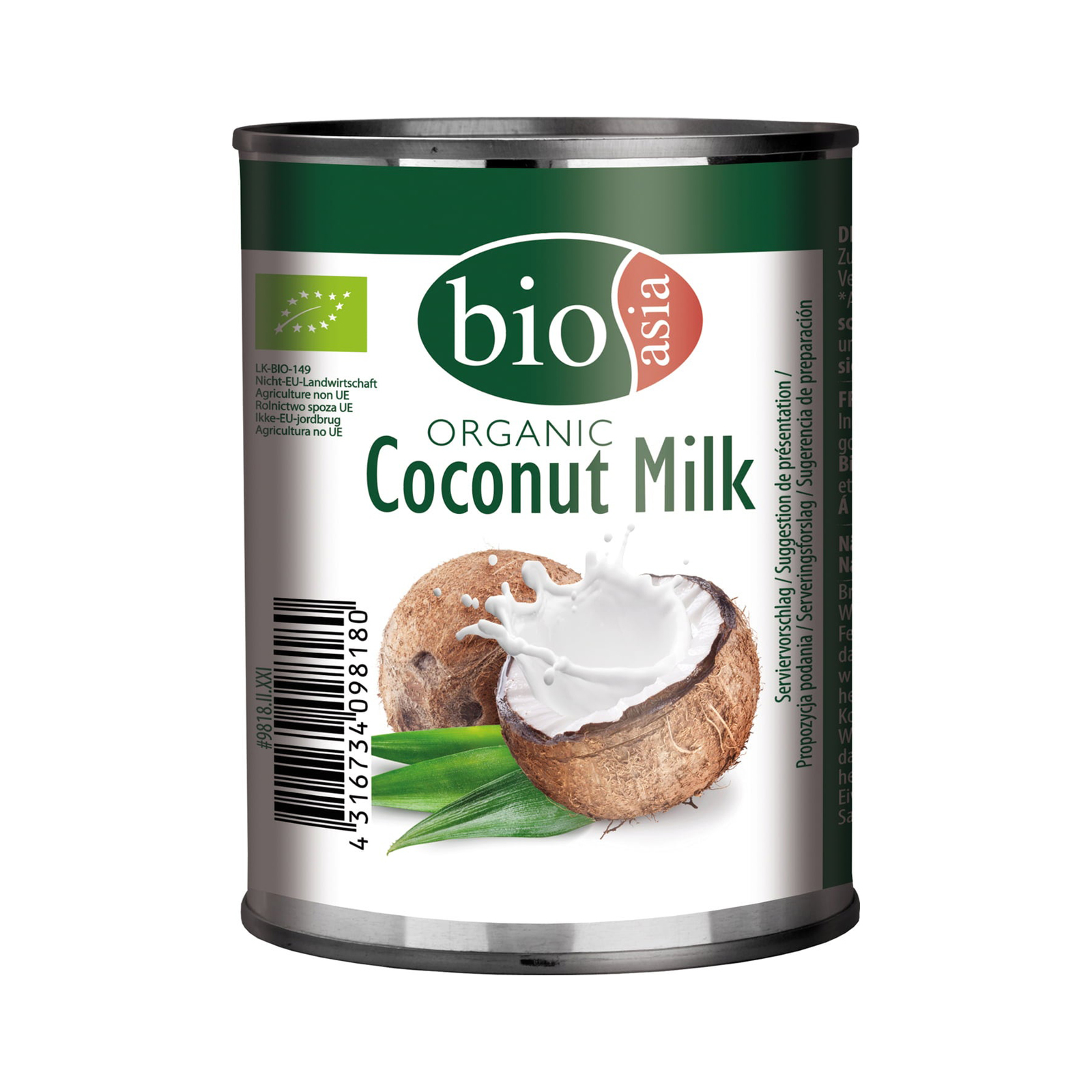 Coconut Milk Organic 18 % Fat Bioasia Milk   160gr/160ml