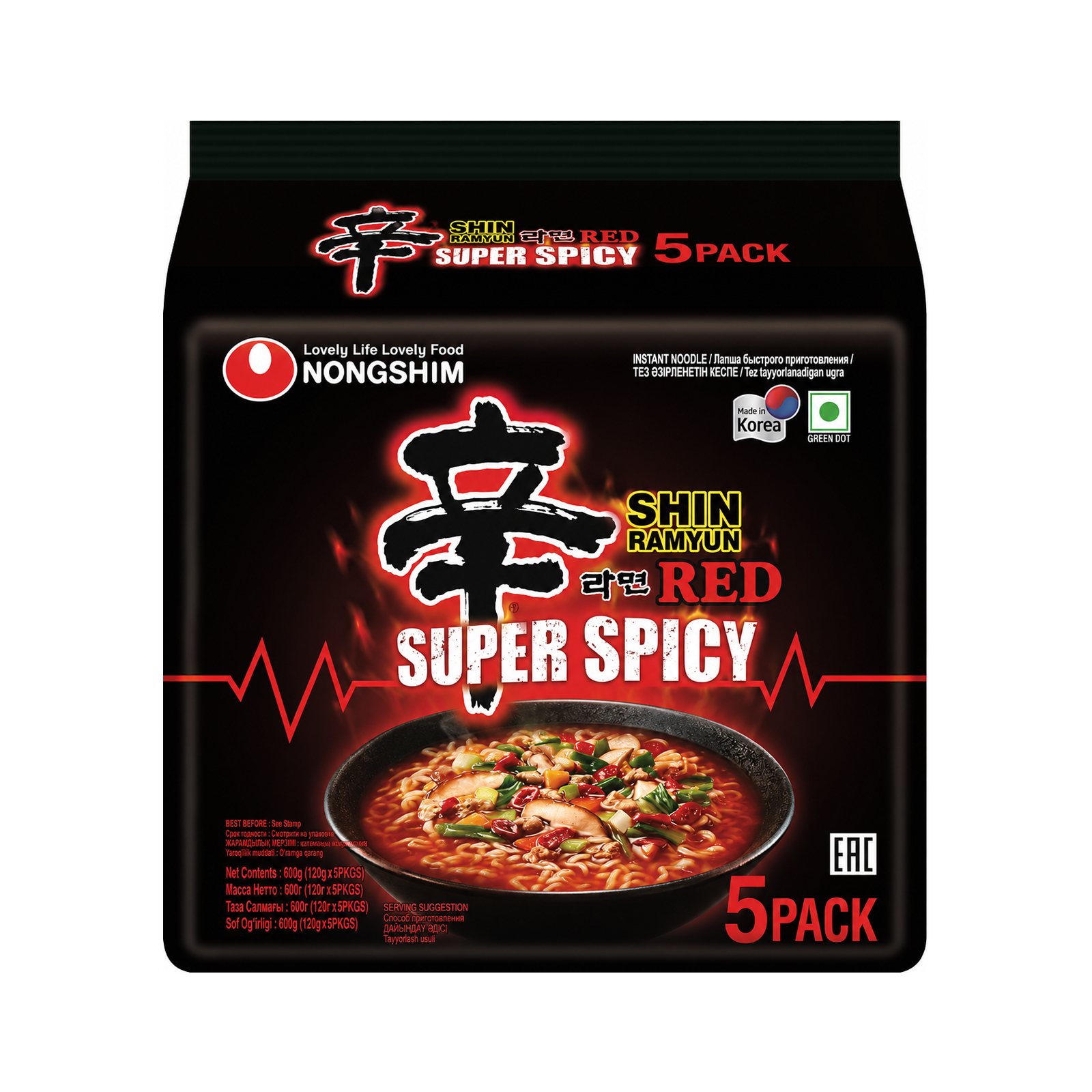  Instant Noodle Shin Red Super Spicy 5x120gr 600gr