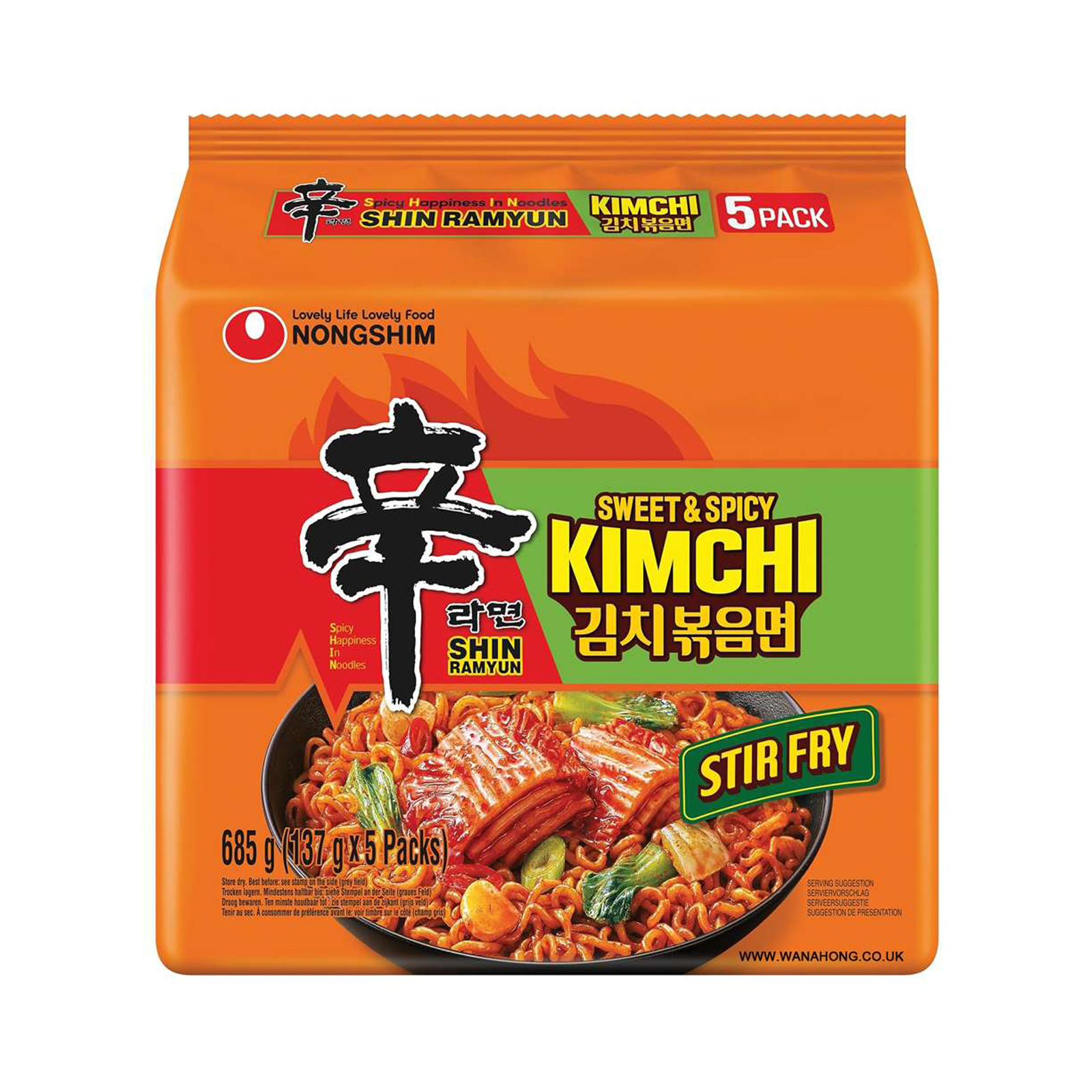 Kimchi Instant Noodle Sweet & Spicy Stir Fry Shin Ramyun 5x137gr 685gr