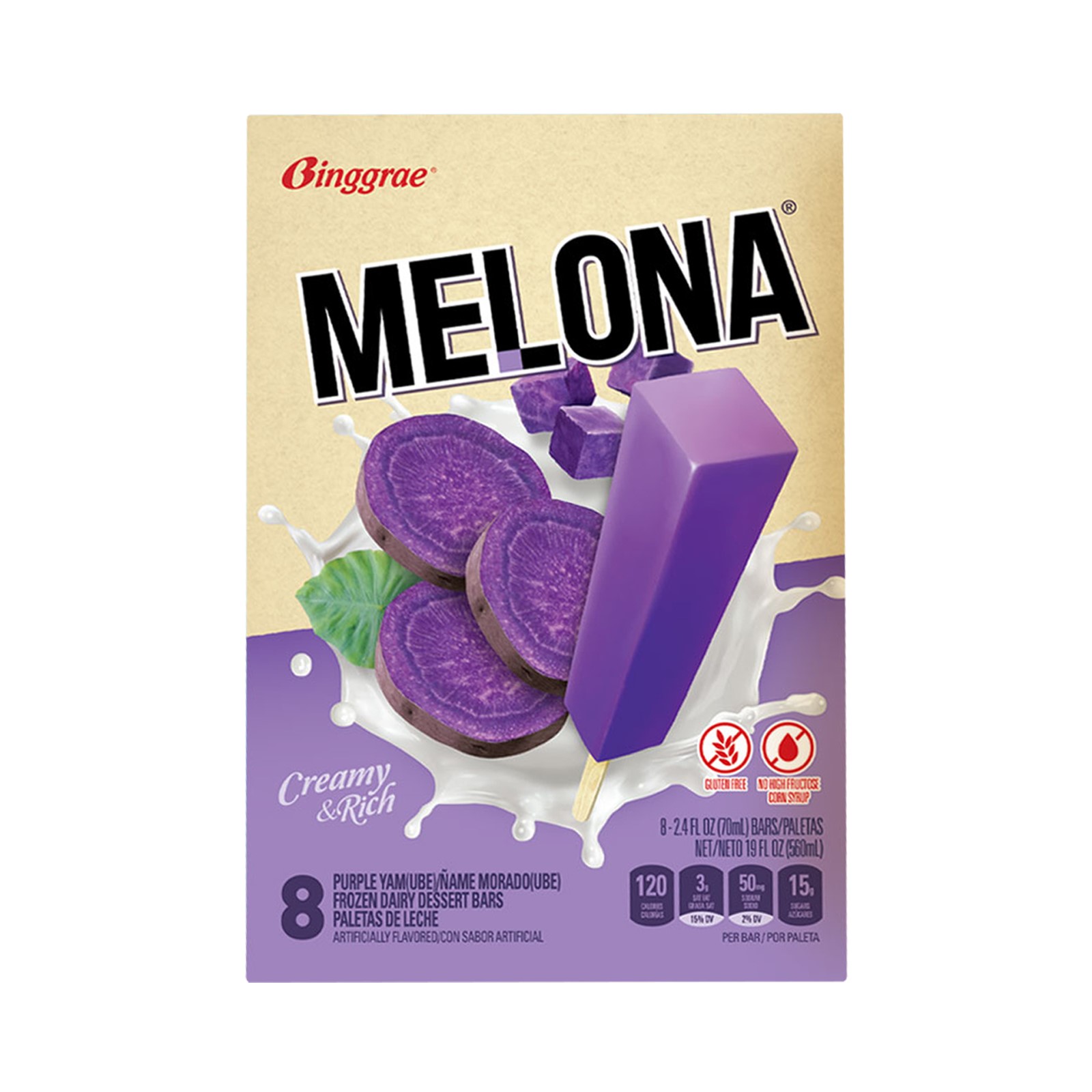 Ice Bar With Purple Yam (Ube) Flavour Melona 8 Pcs 560gr/560ml